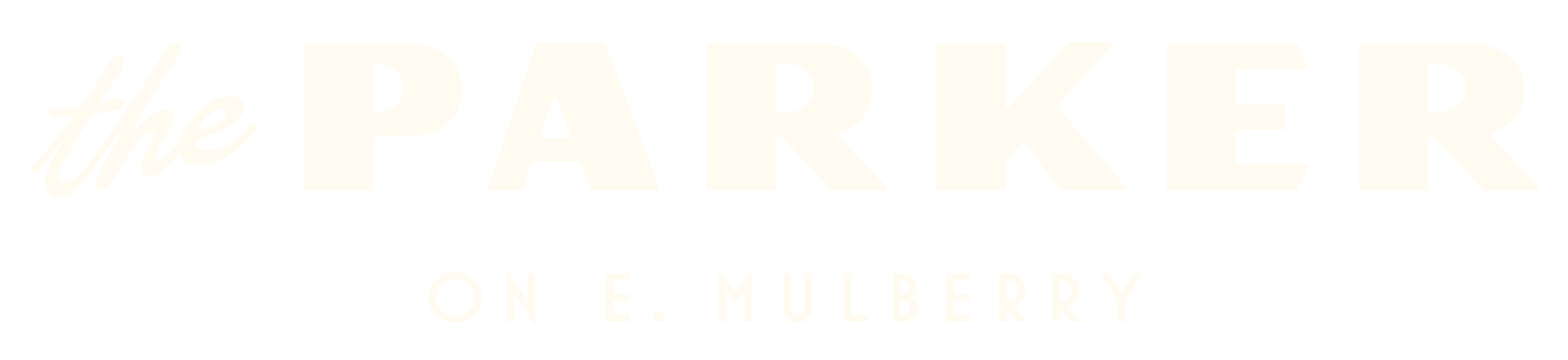 White logo at The PARKER on E Mulberry Apartments, San Antonio